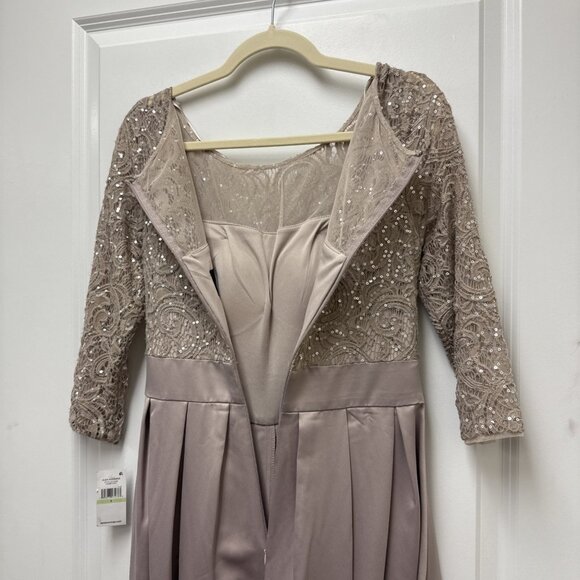 New ALEX EVENINGS Size 4 Beige Sequined-Bodice High-Low Gown Cocktail Dress Midi - Picture 10 of 15